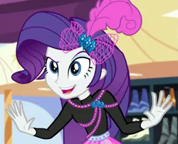 Size: 1325x1076 | Tagged: safe, derpibooru import, screencap, rarity, display of affection, equestria girls, equestria girls series, clothes, cropped, female, raised eyebrow, smiling, solo