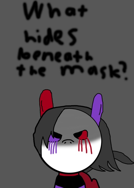 Size: 1535x2148 | Tagged: safe, artist:undeadponysoldier, derpibooru import, oc, oc:bryce, unofficial characters only, pony, blood, character introduction, crying, emo, evil, gradient background, heterochromia, mask, self insert, sinister, tears of blood