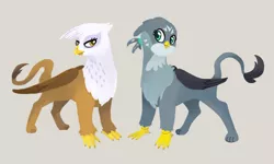 Size: 1214x729 | Tagged: safe, artist:nightmare fuel, derpibooru import, gabby, gilda, gryphon, duo, female, folded wings, happy, looking at each other, smiling, standing, wings