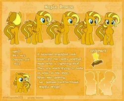 Size: 1280x1045 | Tagged: safe, artist:paradiseskeletons, derpibooru import, oc, oc:maple breeze, pony, commission, female, food, reference sheet, waffle, ych result