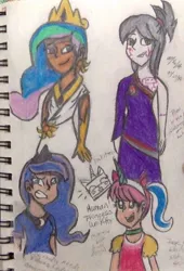 Size: 488x718 | Tagged: artist:drawingprincess28, crossover, derpibooru import, human, humanized, lego, ninjago, p.i.x.a.l., princess celestia, princess luna, safe, the lego movie, traditional art, unikitty