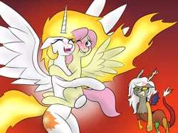 Size: 1600x1200 | Tagged: safe, artist:banebuster, derpibooru import, daybreaker, discord, fluttershy, alicorn, draconequus, pegasus, pony, adorascotch, adoreris, all the mares tease butterscotch, angry, blushing, butterbreaker, butterscotch, butterscotch gets all the mares, cheek squish, clenched fist, clenched teeth, cross-popping veins, cuddling, cute, diabreaker, discordia, discoshylestia, envy, eris, eyes closed, female, fire hair, flutterbreaker, gradient background, gritted teeth, half r63 shipping, hips, holding a pony, hug, implied discoshy, implied shipping, implied straight, jealous, lesbian, love, love triangle, lucky bastard, male, mane of fire, missing accessory, open mouth, rule 63, rule63betes, shipping, smiling, spread wings, squishy cheeks, straight, sweat, sweatdrops, this will end in petrification, this will end in tears and/or a journey to the moon, wall of tags, wingboner, wings, worried, yandere, yanderecord, yanderis