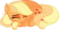 Size: 8681x4418 | Tagged: safe, artist:aureai-sketches, artist:cyanlightning, derpibooru import, applejack, earth pony, pony, .svg available, absurd resolution, cute, ear fluff, eyes closed, female, jackabetes, lying down, mare, missing accessory, prone, simple background, sleeping, smiling, solo, transparent background, vector