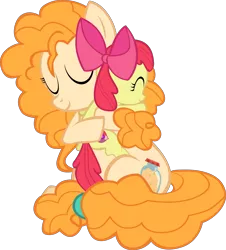 Size: 8394x9300 | Tagged: safe, alternate version, artist:mrkat7214, derpibooru import, apple bloom, pear butter, pony, absurd resolution, adorabloom, cute, daaaaaaaaaaaw, duo, female, filly, hug, mother and child, mother and daughter, pearabetes, simple background, sweet dreams fuel, transparent background, vector