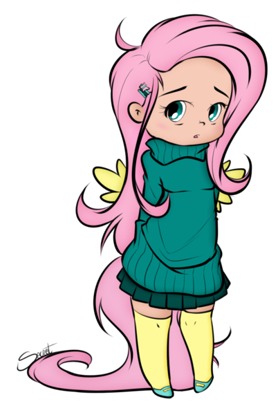 Size: 657x981 | Tagged: artist:secret-pony, clothes, colored, color edit, cute, derpibooru import, edit, editor:theodoresfan, female, fluttershy, hairpin, hands behind back, human, humanized, safe, shyabetes, simple background, socks, solo, sweater, sweater dress, sweatershy, tailed humanization, transparent background, winged humanization, wings