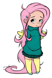 Size: 657x981 | Tagged: artist:secret-pony, clothes, colored, color edit, cute, derpibooru import, edit, editor:theodoresfan, female, fluttershy, hairpin, hands behind back, human, humanized, safe, shyabetes, simple background, socks, solo, sweater, sweater dress, sweatershy, tailed humanization, transparent background, winged humanization, wings