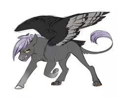 Size: 2500x2000 | Tagged: angry, artist:vindhov, commission, crack ship offspring, derpibooru import, female, hippogriff, hybrid, interspecies offspring, leonine tail, magical lesbian spawn, mare, oc, offspring, parent:gilda, parent:limestone pie, parents:gildastone, raised hoof, realistic horse legs, safe, simple background, solo, unofficial characters only, white background