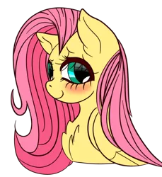 Size: 900x981 | Tagged: safe, artist:internetwaifu, derpibooru import, fluttershy, pegasus, pony, blushing, bust, chest fluff, cute, ear fluff, female, folded wings, looking at you, mare, portrait, shyabetes, simple background, smiling, solo, three quarter view, transparent background, wings