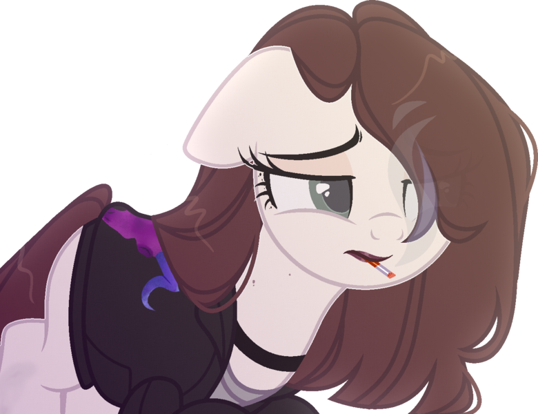 Size: 1414x1088 | Tagged: safe, artist:rerorir, derpibooru import, oc, oc:cut crease, earth pony, pony, cigarette, clothes, female, lipstick, mare, simple background, smoking, solo, transparent background