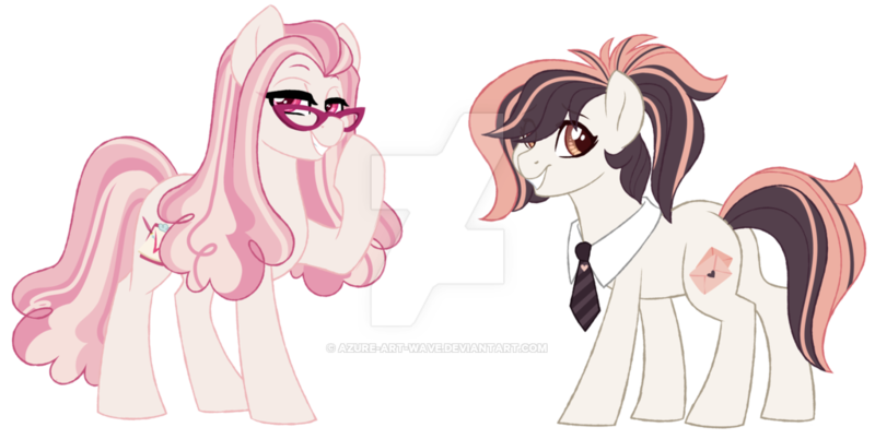 Size: 1024x514 | Tagged: safe, artist:azure-art-wave, derpibooru import, oc, oc:love letter, oc:mallorie, earth pony, pony, deviantart watermark, female, glasses, magical lesbian spawn, mare, necktie, obtrusive watermark, offspring, parent:north point, parent:raspberry vinaigrette, parent:raven, parent:svengallop, simple background, transparent background, watermark