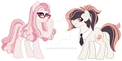 Size: 1024x514 | Tagged: safe, artist:azure-art-wave, derpibooru import, oc, oc:love letter, oc:mallorie, earth pony, pony, deviantart watermark, female, glasses, magical lesbian spawn, mare, necktie, obtrusive watermark, offspring, parent:north point, parent:raspberry vinaigrette, parent:raven, parent:svengallop, simple background, transparent background, watermark