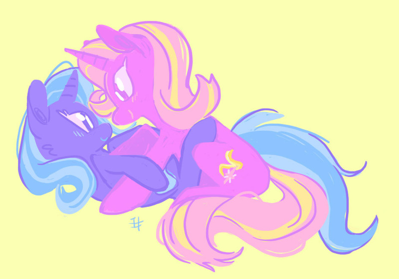 Size: 943x661 | Tagged: safe, artist:jetsamjunk, derpibooru import, starlight glimmer, trixie, pony, unicorn, blushing, female, lesbian, looking at each other, shipping, smiling, startrix