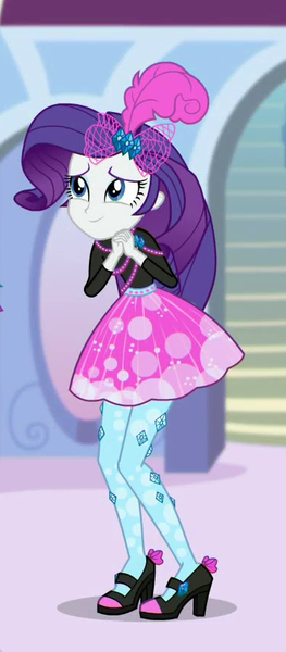 Size: 382x873 | Tagged: safe, derpibooru import, screencap, rarity, display of affection, equestria girls, equestria girls series, clothes, cropped, female, high heels, pantyhose, shoes, skirt, smiling
