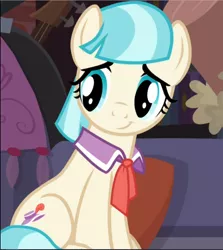 Size: 838x941 | Tagged: safe, derpibooru import, screencap, coco pommel, pony, made in manehattan, cocobetes, cropped, cute, sitting, smiling, solo