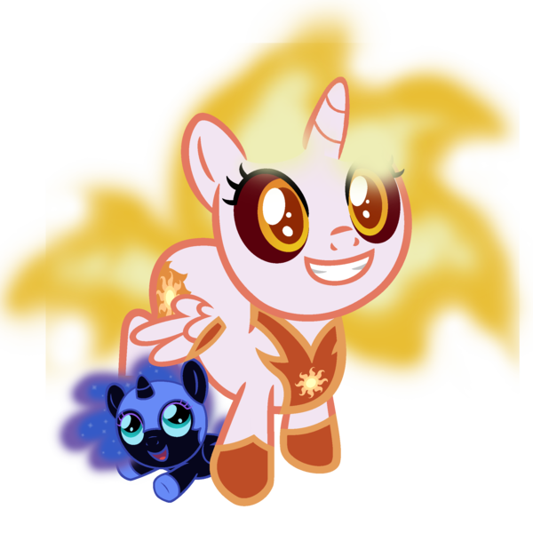 Size: 2250x2250 | Tagged: safe, artist:beavernator, derpibooru import, daybreaker, nightmare moon, alicorn, pony, baby, baby pony, cute, diabreaker, ethereal mane, female, filly, filly daybreaker, grin, helmet, hnnng, hoof shoes, jewelry, mane of fire, moonabetes, nightmare woon, regalia, simple background, smiling, starry mane, transparent background, weapons-grade cute