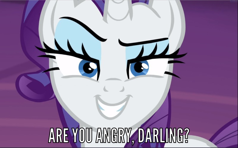 Size: 800x497 | Tagged: safe, derpibooru import, edit, edited screencap, screencap, rarity, pony, made in manehattan, close-up, cropped, darling, evil grin, grin, lidded eyes, meme, raised eyebrow, smiling, smirk, smug, solo