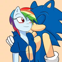 Size: 2000x2000 | Tagged: anthro, artist:soul-yagami64, breasts, cleavage, commission, crossover, crossover shipping, derpibooru import, female, interspecies, male, rainbow dash, safe, shipping, sonicdash, sonic the hedgehog, sonic the hedgehog (series), straight