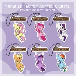 Size: 1024x1024 | Tagged: safe, artist:kellythedrawinguni, derpibooru import, applejack, fluttershy, pinkie pie, rainbow dash, rarity, twilight sparkle, twilight sparkle (alicorn), alicorn, pony, acrylic charm, charm, cute, dashabetes, design, diapinkes, hang in there, hanging, jackabetes, mane six, missing accessory, one eye closed, raribetes, shyabetes, twiabetes, wink