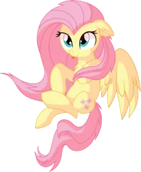 Size: 5657x6888 | Tagged: safe, artist:aureai-sketches, artist:cyanlightning, derpibooru import, fluttershy, pegasus, pony, .svg available, :p, absurd resolution, chest fluff, cute, ear fluff, female, floppy ears, flying, mare, shyabetes, silly, simple background, smiling, solo, spread wings, tongue out, transparent background, vector, wings