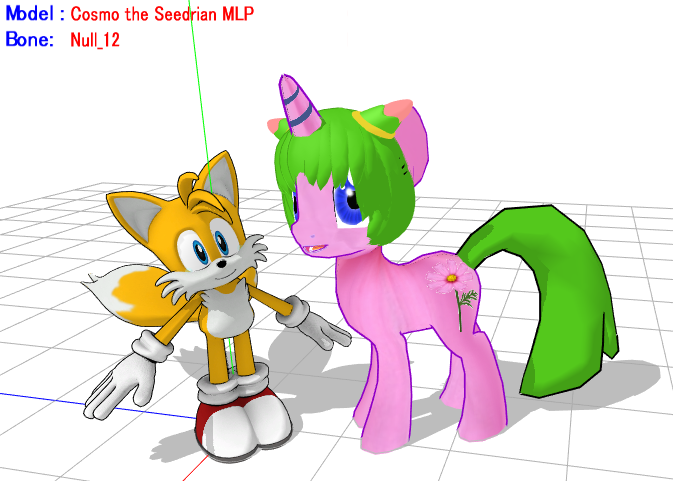 Size: 673x481 | Tagged: safe, artist:galaxina3, derpibooru import, ponified, pony, 3d, cosmo the seedrian, crossover, downloadable, miles "tails" prower, mmd, sonic the hedgehog (series)