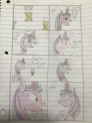 Size: 2448x3264 | Tagged: safe, artist:rainbow dash is best pony, derpibooru import, twilight sparkle, pony, comic:my little amnesia, cave, lined paper, mine, mining cave, pencil drawing, traditional art
