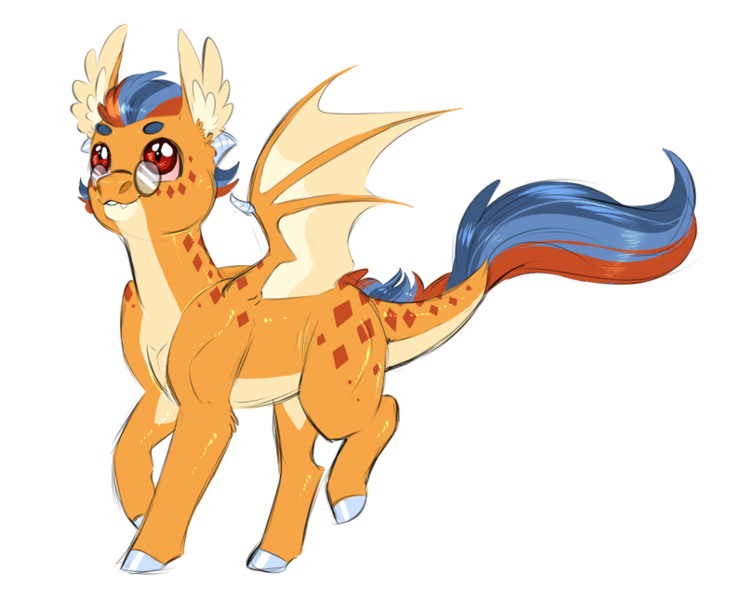 Size: 800x645 | Tagged: safe, artist:vindhov, derpibooru import, oc, unofficial characters only, dracony, dragon, hybrid, pony, crack ship offspring, glasses, interspecies offspring, offspring, parent:princess ember, parent:sunburst, pince-nez, simple background, solo, transparent background, wings