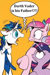 Size: 365x549 | Tagged: darth vader, derpibooru import, exploitable meme, idw, meme, obligatory pony, princess cadance, safe, screaming, screaming armor, shining armor, spoiler:comic, spoiler:comic11, spoilers for another series, star wars, twilight sparkle