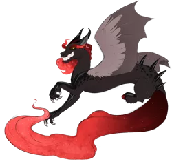 Size: 800x762 | Tagged: safe, artist:vindhov, derpibooru import, oc, oc:blood moon, unofficial characters only, draconequus, hybrid, pony, antagonist, black and red, ethereal eyebrows, ethereal mane, hybrid wings, interspecies offspring, offspring, parent:discord, parent:nightmare moon, parents:nightmarecord, simple background, solo, transparent background, wings
