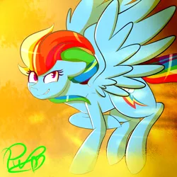 Size: 1024x1024 | Tagged: safe, artist:redheartponiesfan, derpibooru import, rainbow dash, pegasus, pony, cloud, flying, looking at you, sky, solo, wind