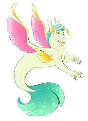 Size: 600x829 | Tagged: artist:vindhov, crack ship offspring, derpibooru import, draconequus, draconequus oc, interspecies offspring, oc, offspring, parent:discord, parent:princess skystar, safe, simple background, solo, transparent background, unofficial characters only, webbed fingers, wings