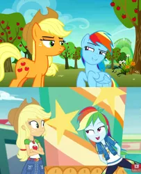 Size: 1158x1423 | Tagged: safe, derpibooru import, edit, screencap, applejack, rainbow dash, earth pony, pegasus, pony, equestria girls, equestria girls series, grannies gone wild, rollercoaster of friendship, season 8, spoiler:s08, applejack's hat, cowboy hat, cutie mark, faic, female, geode of super speed, geode of super strength, hat, magical geodes, mare, smug, smugdash, wings