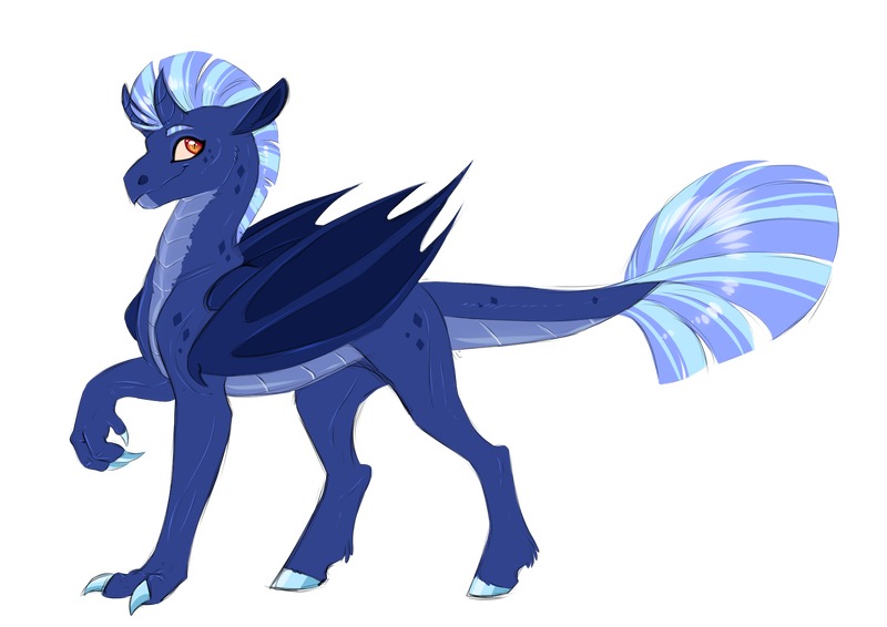 Size: 800x566 | Tagged: safe, artist:vindhov, derpibooru import, oc, unofficial characters only, dracony, dragon, hybrid, pony, colored claws, colored hooves, crack ship offspring, interspecies offspring, magical lesbian spawn, offspring, parent:princess ember, parent:tempest shadow, parents:tember, raised claw, simple background, solo, transparent background, wings