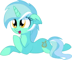 Size: 7342x6050 | Tagged: safe, artist:aureai-sketches, artist:cyanlightning, derpibooru import, lyra heartstrings, pony, unicorn, .svg available, absurd resolution, cute, ear fluff, female, lying down, lyrabetes, mare, open mouth, prone, simple background, smiling, solo, transparent background, vector