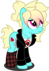 Size: 1280x1852 | Tagged: safe, artist:fletcherthehuntress, derpibooru import, oc, oc:rosalyn, earth pony, pony, clothes, female, jacket, leather jacket, mare, simple background, socks, solo, transparent background