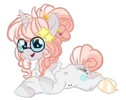 Size: 1825x1454 | Tagged: safe, artist:absolitedisaster08, derpibooru import, oc, oc:angela, unofficial characters only, pony, unicorn, clothes, female, glasses, mare, open mouth, pencil, prone, shirt, simple background, smiling, socks, solo, striped socks, transparent background