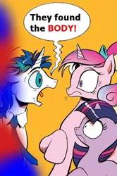 Size: 365x549 | Tagged: derpibooru import, exploitable meme, idw, meme, murder, now you fucked up, obligatory pony, police, princess cadance, safe, screaming armor, shining armor, spoiler:comic, spoiler:comic11, this will end in jail time, this will not end well, twilight sparkle, woop woop that's the sound of da police