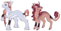 Size: 3742x1887 | Tagged: safe, artist:pndrws, derpibooru import, sunset shimmer, oc, unofficial characters only, earth pony, pony, unicorn, curved horn, female, horn, magical lesbian spawn, mare, offspring, parent:pinkie pie, parent:rockhoof, parent:tempest shadow, parents:rockpie, parents:tempestshimmer, simple background, transparent background