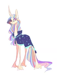 Size: 1080x1414 | Tagged: safe, artist:iheyyasyfox, derpibooru import, oc, pony, unicorn, clothes, female, mare, offspring, parent:princess celestia, parent:sunburst, parents:celestiburst, robe, simple background, solo, sunburst's robe, white background