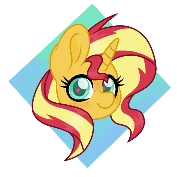 Size: 2362x2362 | Tagged: safe, artist:superanina, derpibooru import, sunset shimmer, pony, unicorn, cute, female, freckles, head, heart eyes, looking at you, mare, shimmerbetes, smiling, solo, wingding eyes