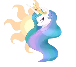 Size: 1280x1129 | Tagged: safe, artist:lattefox3, derpibooru import, princess celestia, alicorn, pony, bust, crown, cutie mark, female, flowing mane, jewelry, mare, regalia, simple background, solo, sun, transparent background