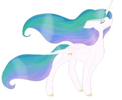 Size: 1280x1054 | Tagged: safe, artist:lattefox3, derpibooru import, princess celestia, alicorn, pony, beautiful, eyes closed, female, floppy ears, flowing mane, mare, missing accessory, simple background, solo, transparent background, unshorn fetlocks