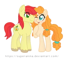 Size: 5349x4926 | Tagged: safe, artist:superanina, derpibooru import, bright mac, pear butter, pony, brightbutter, canon couple, couple, female, happy, hoof on chest, husband and wife, love, male, mare, missing accessory, one eye closed, shipping, simple background, smiling, stallion, straight, transparent background, unshorn fetlocks