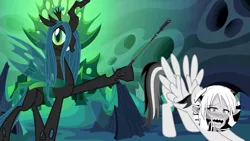 Size: 1920x1080 | Tagged: 1000 years in photoshop, artist:dwk, changeling, changeling queen, derpibooru import, edit, edited screencap, female, iwtcird, meme, queen chrysalis, rainbow dash, safe, screencap, spanking, totally legit recap