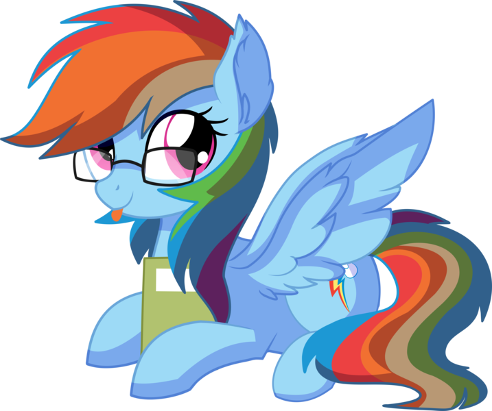 Size: 7055x5903 | Tagged: safe, artist:aureai-sketches, artist:cyanlightning, derpibooru import, rainbow dash, pegasus, pony, .svg available, :p, absurd resolution, adorkable, book, cute, dashabetes, dork, ear fluff, egghead dash, female, glasses, mare, nerd, prone, silly, simple background, sitting, smiling, solo, spread wings, tongue out, transparent background, vector, wings