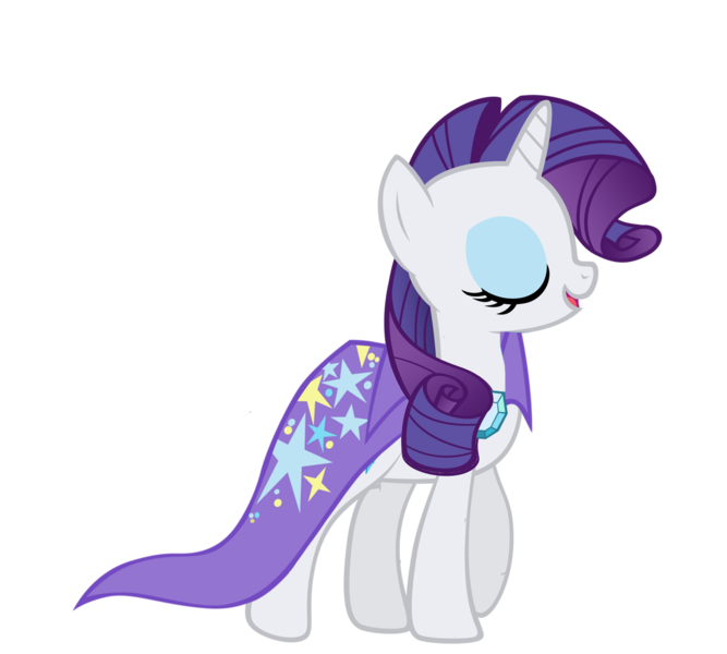 Size: 1600x1440 | Tagged: safe, artist:rarity6195, derpibooru import, rarity, pony, accessory theft, cape, clothes, eyes closed, simple background, smiling, solo, transparent background, trixie's cape, vector