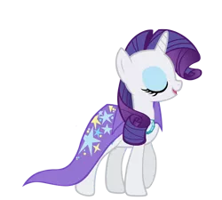 Size: 1600x1440 | Tagged: safe, artist:rarity6195, derpibooru import, rarity, pony, accessory theft, cape, clothes, eyes closed, simple background, smiling, solo, transparent background, trixie's cape, vector