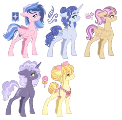 Size: 1448x1418 | Tagged: safe, artist:whalepornoz, derpibooru import, oc, oc:crystal agate, oc:desert skies, oc:evening blues, oc:golide apple, oc:north star, unofficial characters only, earth pony, pegasus, pony, unicorn, apron, bow, clothes, female, floppy ears, freckles, hair bow, magical lesbian spawn, male, mare, next generation, offspring, parent:applejack, parent:flash sentry, parent:fluttershy, parent:maud pie, parent:pinkie pie, parent:pokey pierce, parent:quibble pants, parent:rainbow dash, parent:rarity, parent:twilight sparkle, parents:appleshy, parents:flashlight, parents:pokeypie, parents:quibbledash, parents:rarimaud, simple background, stallion, transparent background