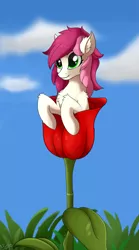 Size: 1393x2500 | Tagged: safe, artist:orangejuicerus, derpibooru import, roseluck, pony, female, flower, mare, micro, rose, smiling, solo