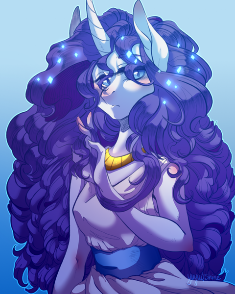 Size: 1600x2000 | Tagged: safe, artist:yuyusunshine, derpibooru import, rarity, anthro, unicorn, clothes, female, long hair, mare, solo