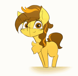 Size: 855x833 | Tagged: safe, artist:n0nnny, derpibooru import, oc, oc:swiss cheese, earth pony, pony, adorable face, animated, bouncing, chest fluff, cute, dancing, female, frame by frame, gif, impossibly large chest fluff, looking at you, mare, open mouth, smiling, solo